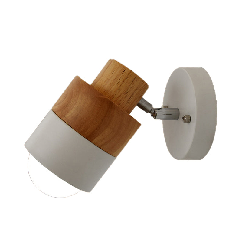 Frendorf | 1 Licht Rotatable Wand Sconces Beleuchtung Moderne Zylindrische Metall- und Holz-Wandmontage Licht in Schwarz/Weiß