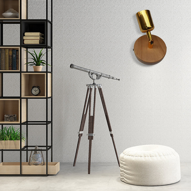 Frendorf | Kopfformige metalen wandlamp Lodge 1 licht woonkamer wandmontagearmatuur met ronde houten achterplaat in zilver/goud