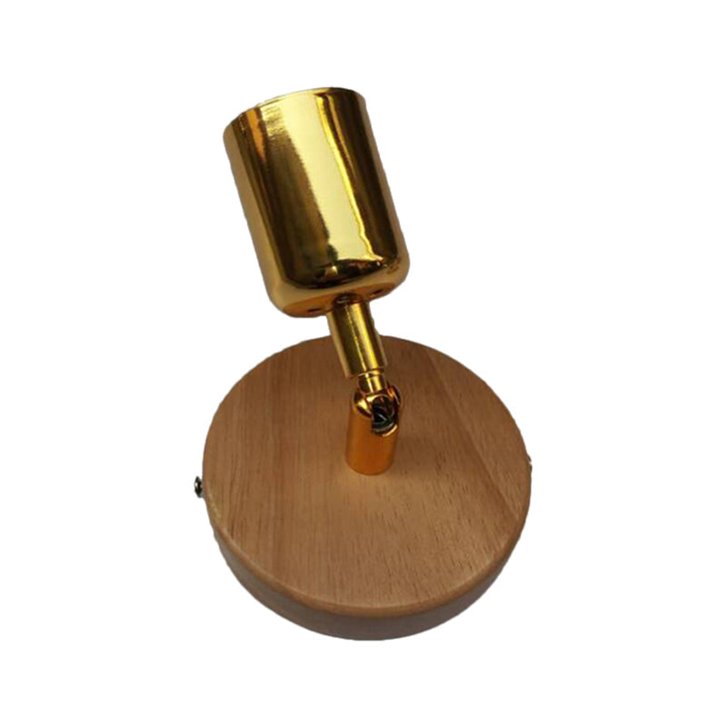 Frendorf | Kopfformige metalen wandlamp Lodge 1 licht woonkamer wandmontagearmatuur met ronde houten achterplaat in zilver/goud