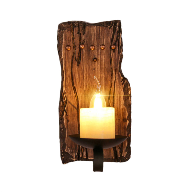 Frendorf | Zylinder Kaffe Shop Wandlicht Vorrichtung Küstliches Marmor 1 Licht Braun Wandleuchte mit Holz Halbmündung/Fuß/Rechteck Basis