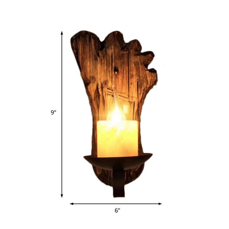 Frendorf | Zylinder Kaffe Shop Wandlicht Vorrichtung Küstliches Marmor 1 Licht Braun Wandleuchte mit Holz Halbmündung/Fuß/Rechteck Basis