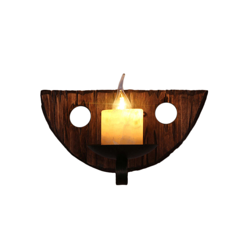 Frendorf | Zylinder Kaffe Shop Wandlicht Vorrichtung Küstliches Marmor 1 Licht Braun Wandleuchte mit Holz Halbmündung/Fuß/Rechteck Basis