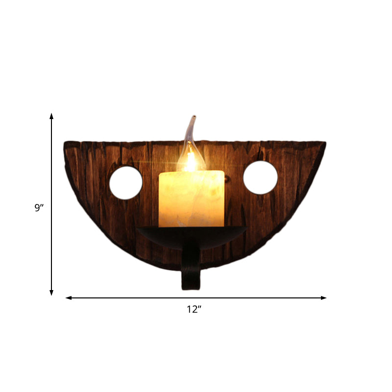 Frendorf | Zylinder Kaffe Shop Wandlicht Vorrichtung Küstliches Marmor 1 Licht Braun Wandleuchte mit Holz Halbmündung/Fuß/Rechteck Basis