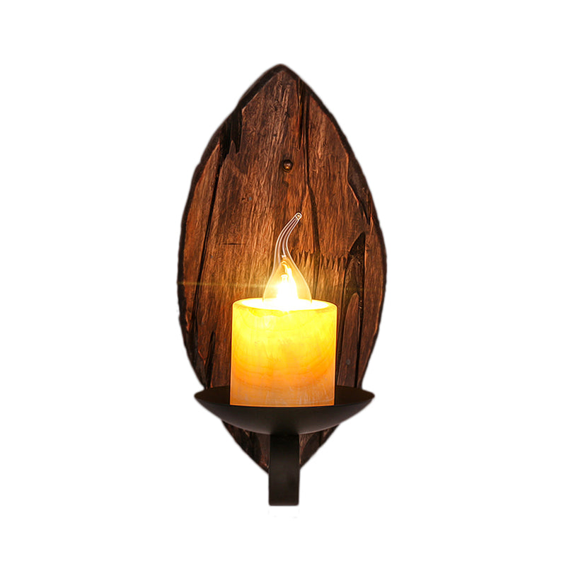 Frendorf | Zylinder Kaffe Shop Wandlicht Vorrichtung Küstliches Marmor 1 Licht Braun Wandleuchte mit Holz Halbmündung/Fuß/Rechteck Basis