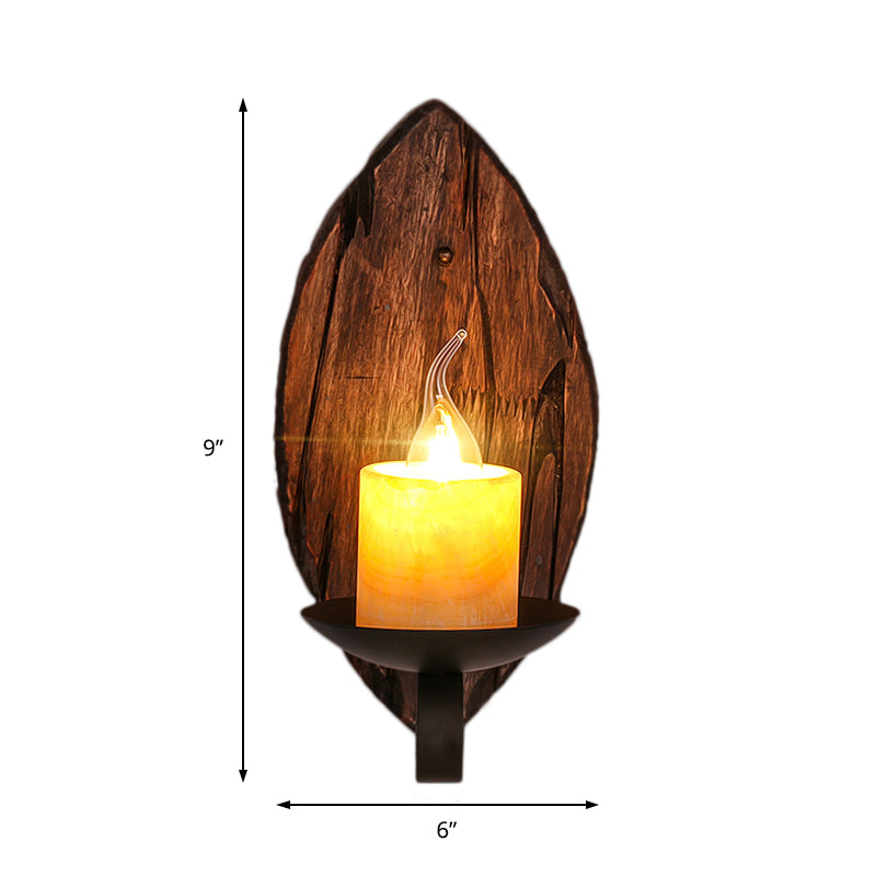 Frendorf | Zylinder Kaffe Shop Wandlicht Vorrichtung Küstliches Marmor 1 Licht Braun Wandleuchte mit Holz Halbmündung/Fuß/Rechteck Basis