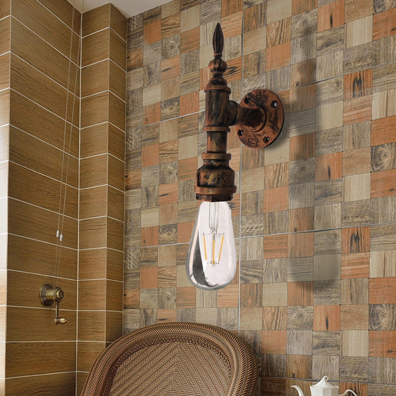 Frendorf | Exposed Bulb Schlafzimmer Wandbeleuchtung Industrie Stil Eisen 1 Glühbirne Bronze/Rost Wandlampe mit Rohr