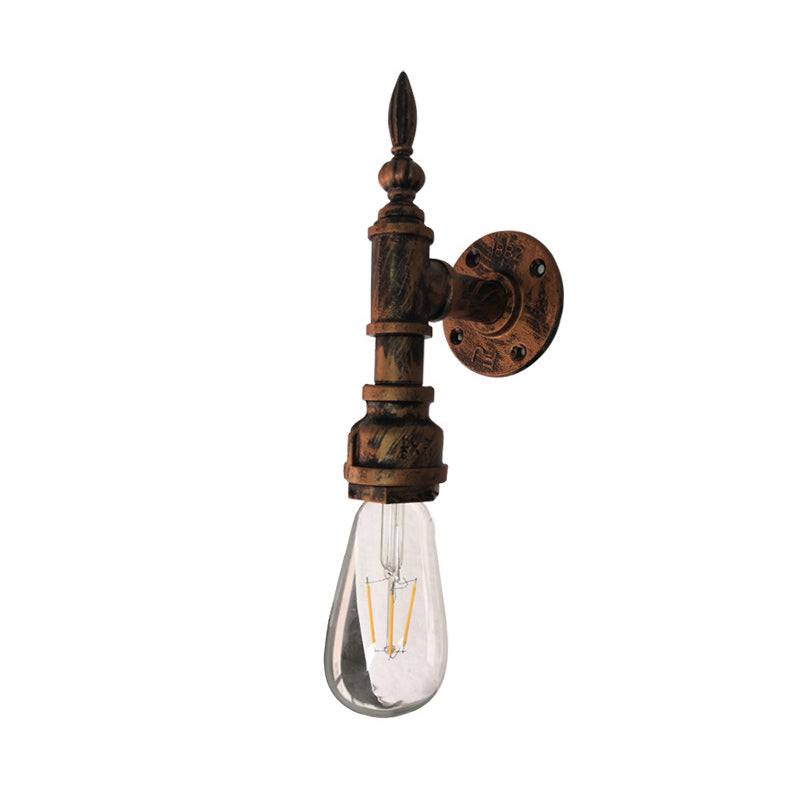 Frendorf | Exposed Bulb Schlafzimmer Wandbeleuchtung Industrie Stil Eisen 1 Glühbirne Bronze/Rost Wandlampe mit Rohr