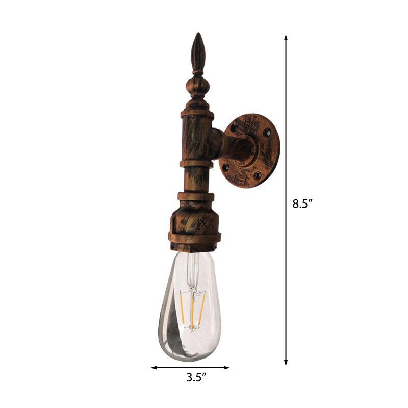Frendorf | Exposed Bulb Schlafzimmer Wandbeleuchtung Industrie Stil Eisen 1 Glühbirne Bronze/Rost Wandlampe mit Rohr