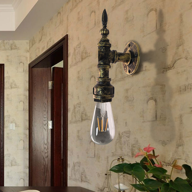 Frendorf | Exposed Bulb Schlafzimmer Wandbeleuchtung Industrie Stil Eisen 1 Glühbirne Bronze/Rost Wandlampe mit Rohr