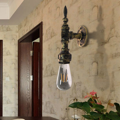Frendorf | Exposed Bulb Schlafzimmer Wandbeleuchtung Industrie Stil Eisen 1 Glühbirne Bronze/Rost Wandlampe mit Rohr