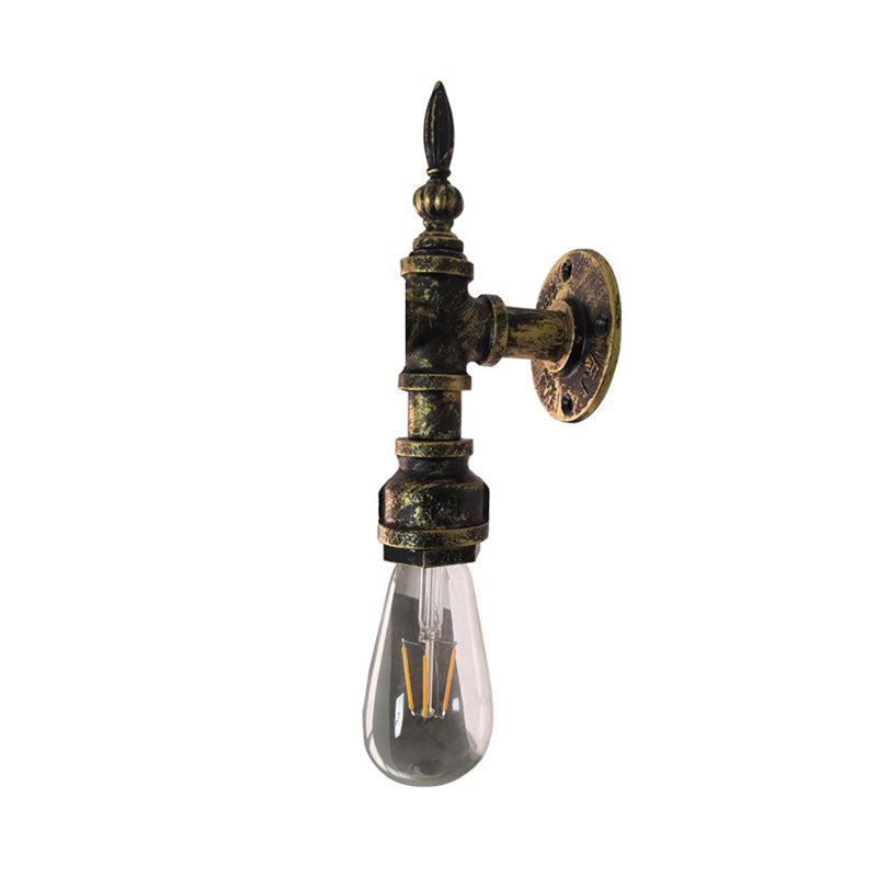 Frendorf | Exposed Bulb Schlafzimmer Wandbeleuchtung Industrie Stil Eisen 1 Glühbirne Bronze/Rost Wandlampe mit Rohr