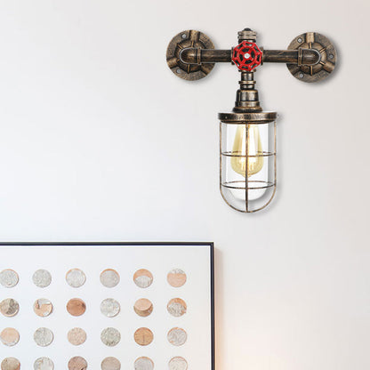 Frendorf | Draadbeschermer IJzeren Wandlamp met Waterpijp Rustieke Stijl 1 Licht Badkamer Wandlamp Fixture in Verouderd Messing