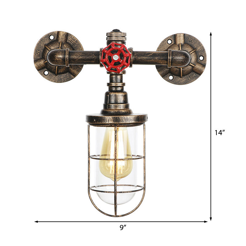 Frendorf | Draadbeschermer IJzeren Wandlamp met Waterpijp Rustieke Stijl 1 Licht Badkamer Wandlamp Fixture in Verouderd Messing