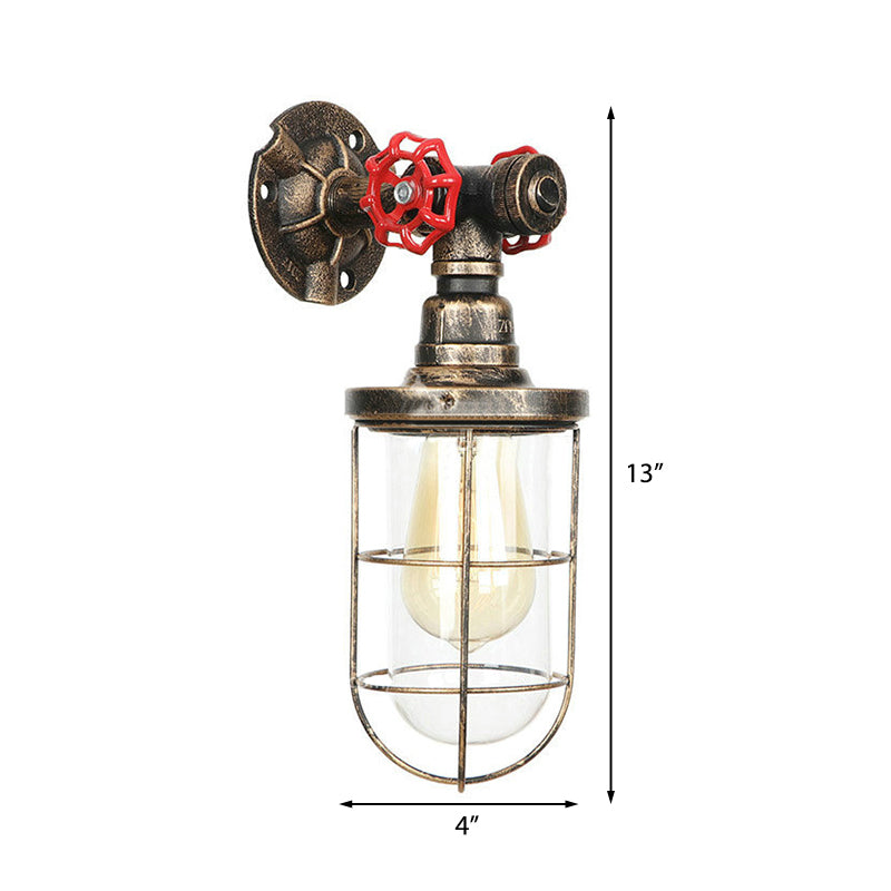 Frendorf | Draadbeschermer IJzeren Wandlamp met Waterpijp Rustieke Stijl 1 Licht Badkamer Wandlamp Fixture in Verouderd Messing