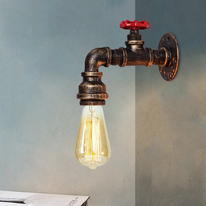 Frendorf | Eisenleitung Wandleuchte Bauernhaus 1-Kopf Wohnzimmer Wandleuchte in Bronze mit Ventil