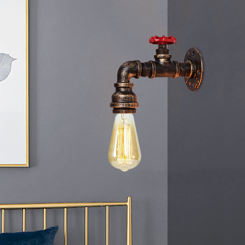 Frendorf | Eisenleitung Wandleuchte Bauernhaus 1-Kopf Wohnzimmer Wandleuchte in Bronze mit Ventil