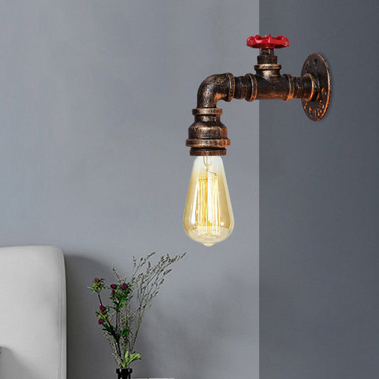 Frendorf | Eisenleitung Wandleuchte Bauernhaus 1-Kopf Wohnzimmer Wandleuchte in Bronze mit Ventil
