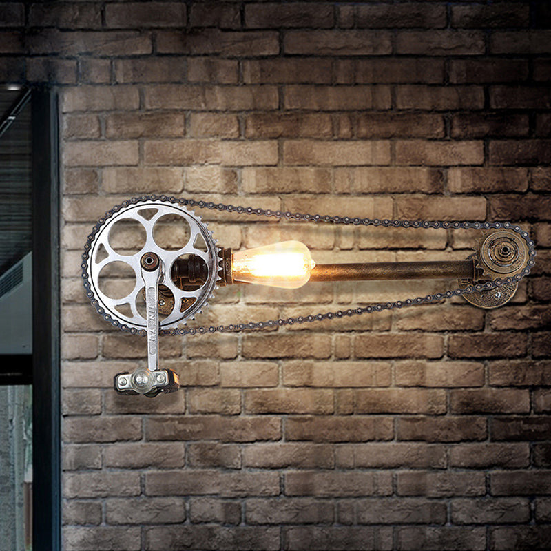 Frendorf | Iron Gear Fahrrad Wandlampe Lager 1 Licht Restaurant Wandmontierte Lampe in Bronze mit Rohrarm