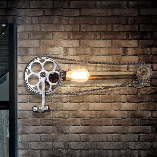 Frendorf | Iron Gear Fahrrad Wandlampe Lager 1 Licht Restaurant Wandmontierte Lampe in Bronze mit Rohrarm