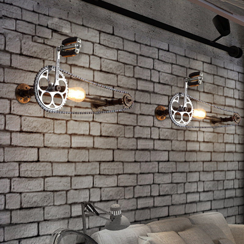 Frendorf | Iron Gear Fahrrad Wandlampe Lager 1 Licht Restaurant Wandmontierte Lampe in Bronze mit Rohrarm