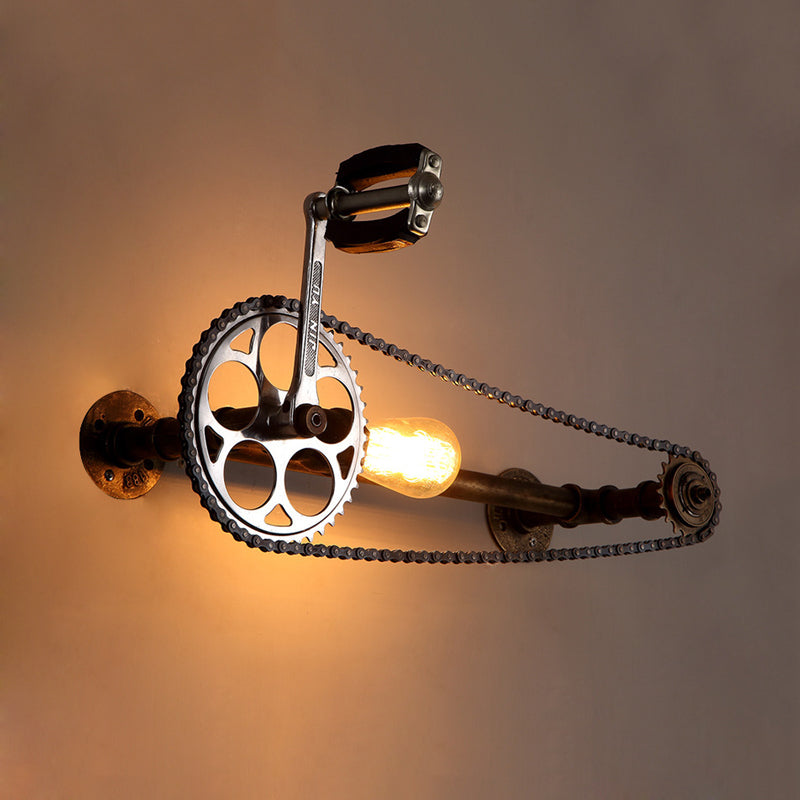 Frendorf | Iron Gear Fahrrad Wandlampe Lager 1 Licht Restaurant Wandmontierte Lampe in Bronze mit Rohrarm