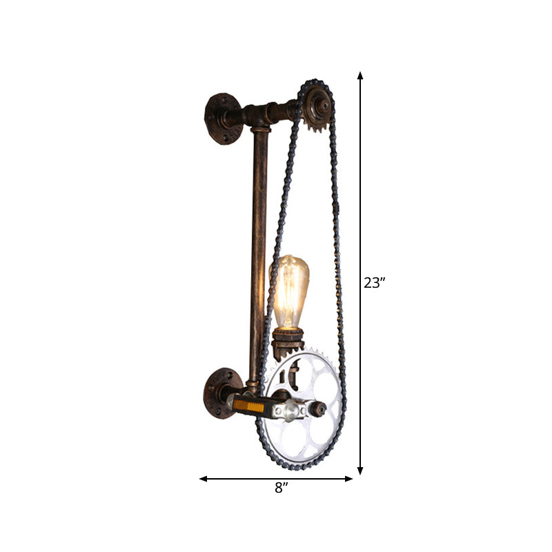 Frendorf | Iron Gear Fahrrad Wandlampe Lager 1 Licht Restaurant Wandmontierte Lampe in Bronze mit Rohrarm
