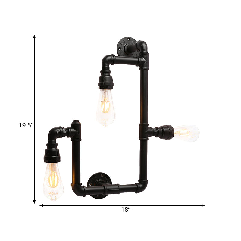 Frendorf | Industrielle Gedrehte Rohrwandlampe 3 Köpfe Eisen Wandmontierte Lichtquelle in Schwarz für Restaurant