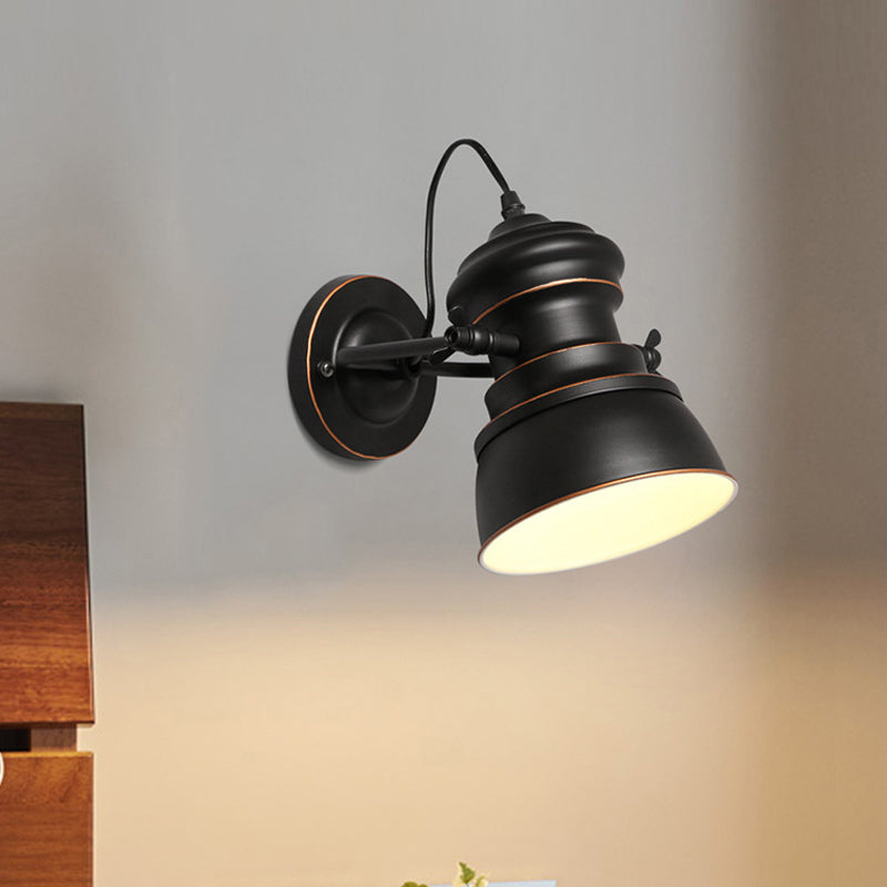 Frendorf | 1 Kopf Eisen Wandmontierte Beleuchtung Lager Schwarz Rund Schlafzimmer Wand Sconce mit Drehgelenk