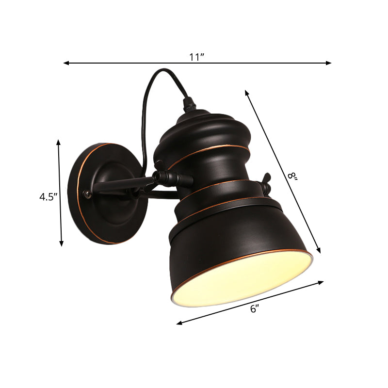 Frendorf | 1 Kopf Eisen Wandmontierte Beleuchtung Lager Schwarz Rund Schlafzimmer Wand Sconce mit Drehgelenk