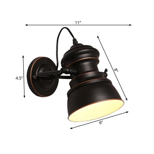 Frendorf | 1 Kopf Eisen Wandmontierte Beleuchtung Lager Schwarz Rund Schlafzimmer Wand Sconce mit Drehgelenk
