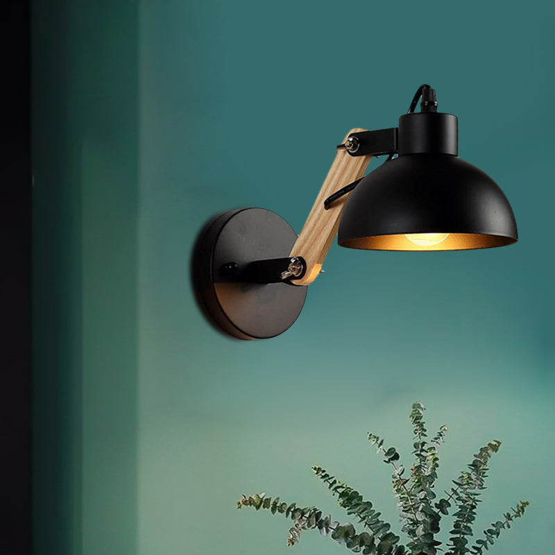 Frendorf | Nordic Splicing Rotatable Wandlamp 1-Licht Metaal Wandlamp Verlichting met Kom Shade in Zwart/Wit-Hout