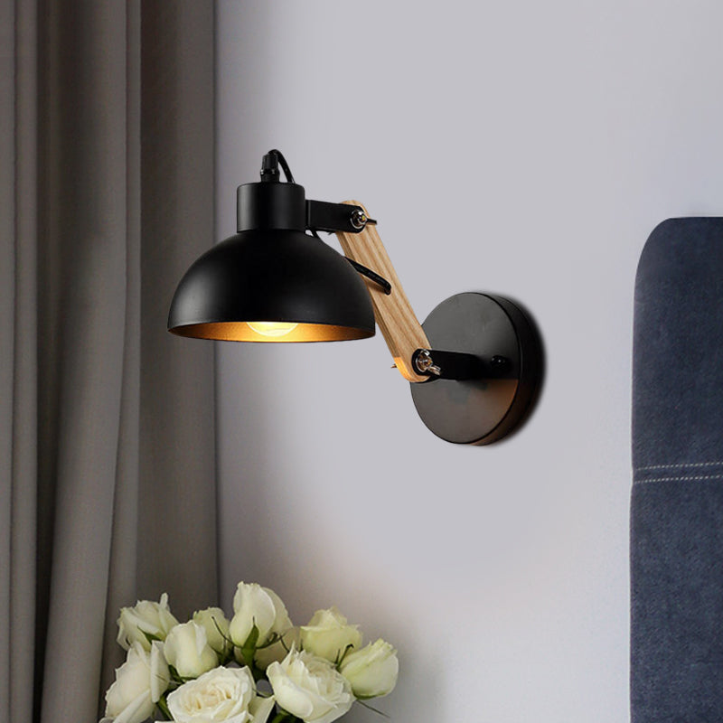 Frendorf | Nordic Splicing Rotatable Wandlamp 1-Licht Metaal Wandlamp Verlichting met Kom Shade in Zwart/Wit-Hout