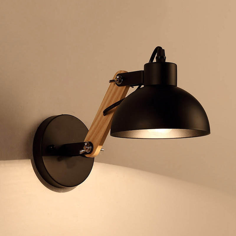 Frendorf | Nordic Splicing Rotatable Wandlamp 1-Licht Metaal Wandlamp Verlichting met Kom Shade in Zwart/Wit-Hout