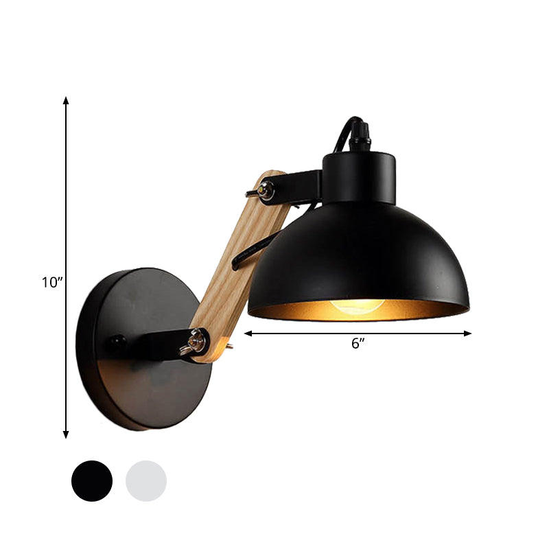 Frendorf | Nordic Splicing Rotatable Wandlamp 1-Licht Metaal Wandlamp Verlichting met Kom Shade in Zwart/Wit-Hout