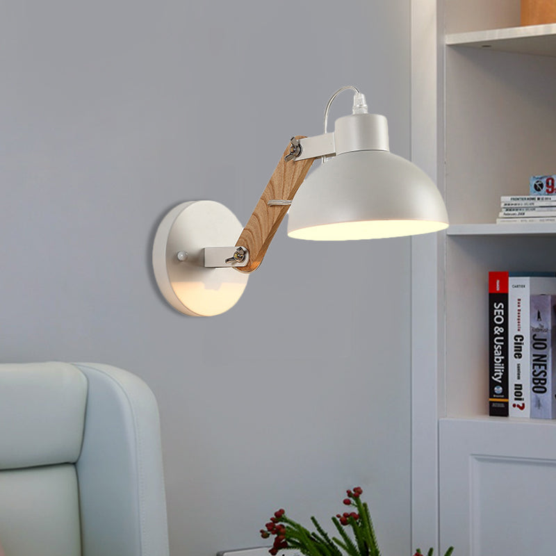 Frendorf | Nordic Splicing Rotatable Wandlamp 1-Licht Metaal Wandlamp Verlichting met Kom Shade in Zwart/Wit-Hout