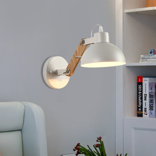 Frendorf | Nordic Splicing Rotatable Wandlamp 1-Licht Metaal Wandlamp Verlichting met Kom Shade in Zwart/Wit-Hout