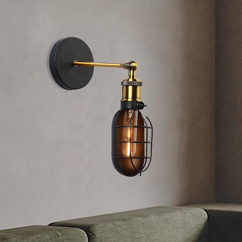Frendorf | Capsule Cage Restaurant Wandlamp Sconces Fabrieksmetaal 1 Hoofd Zwart en Messing Wandlamp