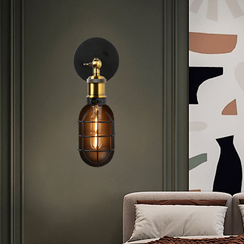 Frendorf | Capsule Cage Restaurant Wandlamp Sconces Fabrieksmetaal 1 Hoofd Zwart en Messing Wandlamp