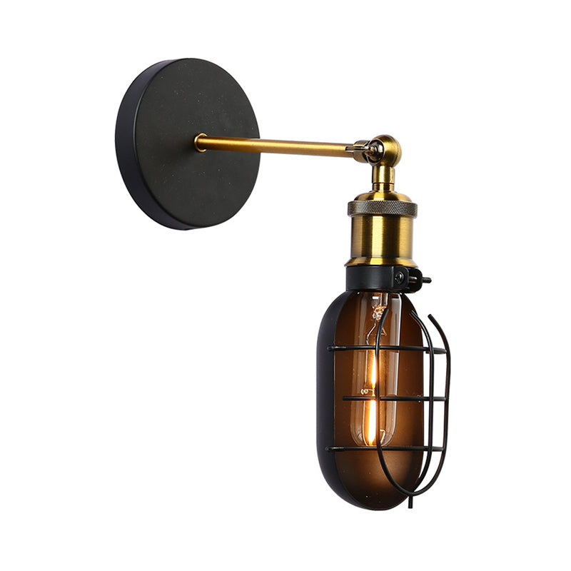 Frendorf | Capsule Cage Restaurant Wandlamp Sconces Fabrieksmetaal 1 Hoofd Zwart en Messing Wandlamp