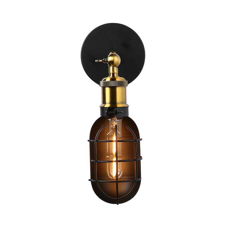 Frendorf | Capsule Cage Restaurant Wandlamp Sconces Fabrieksmetaal 1 Hoofd Zwart en Messing Wandlamp