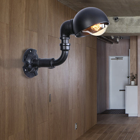 Frendorf | Vintage Stijlvolle Kom Schaduw Wandverlichting 1 Licht Metallic Wandlamp met Pijp in Zwart