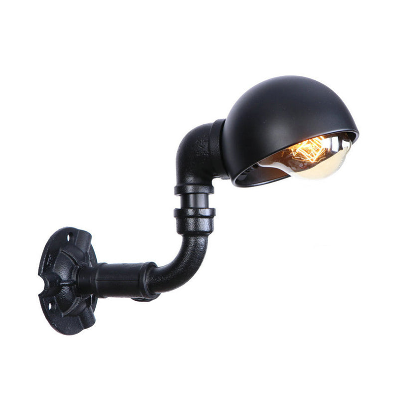 Frendorf | Vintage Stijlvolle Kom Schaduw Wandverlichting 1 Licht Metallic Wandlamp met Pijp in Zwart
