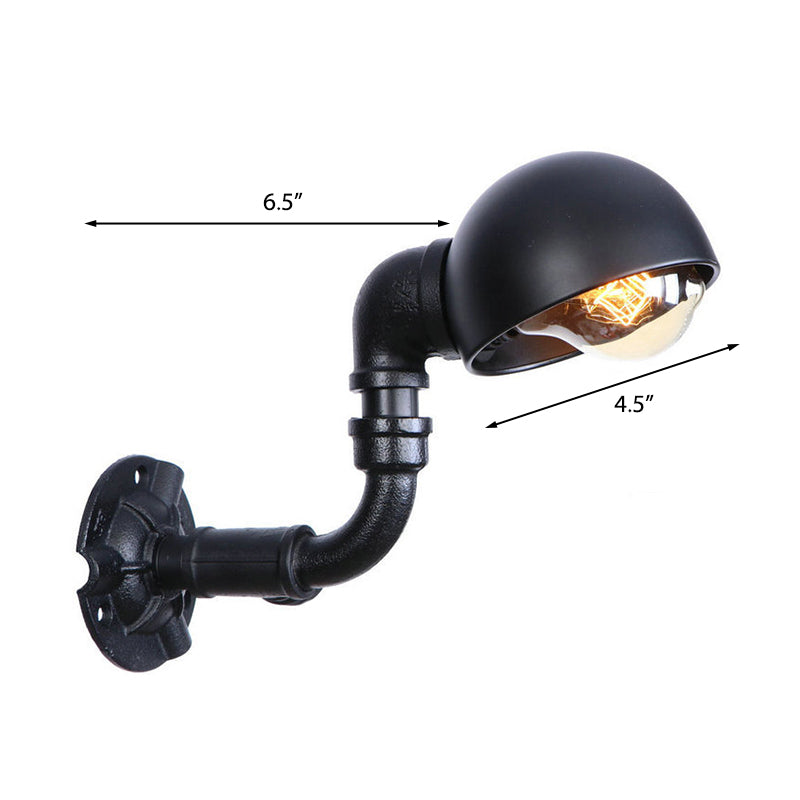 Frendorf | Vintage Stijlvolle Kom Schaduw Wandverlichting 1 Licht Metallic Wandlamp met Pijp in Zwart