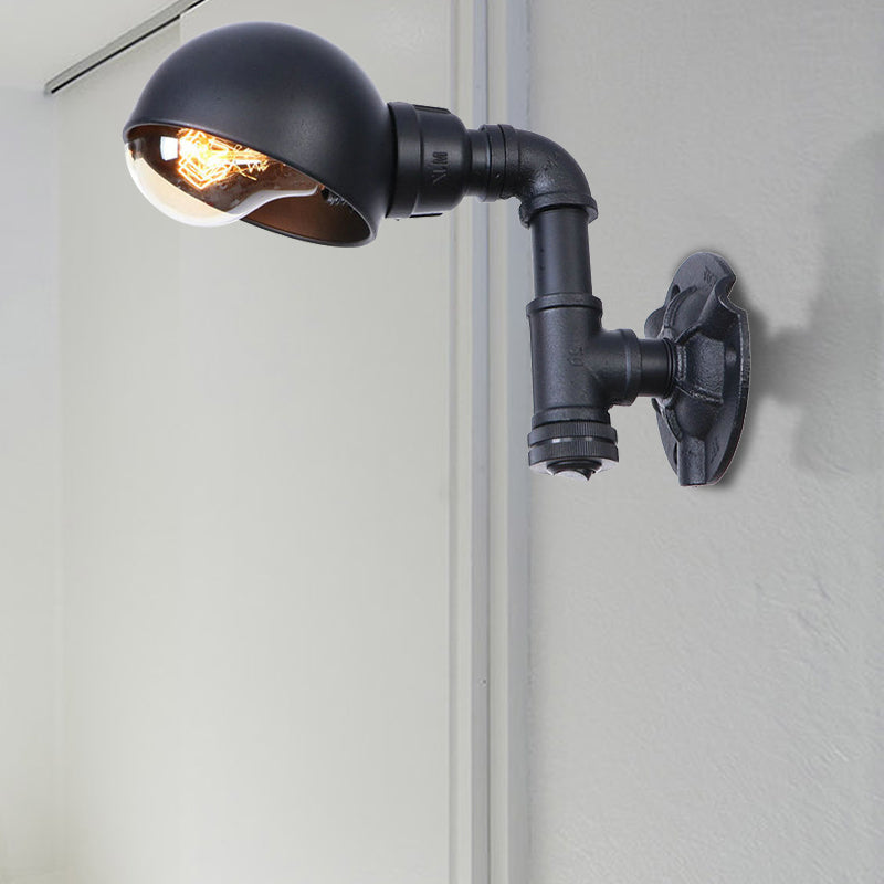 Frendorf | Vintage Stijlvolle Kom Schaduw Wandverlichting 1 Licht Metallic Wandlamp met Pijp in Zwart