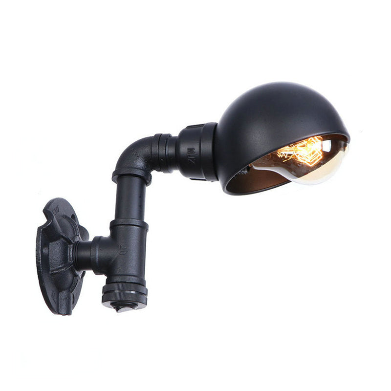 Frendorf | Vintage Stijlvolle Kom Schaduw Wandverlichting 1 Licht Metallic Wandlamp met Pijp in Zwart