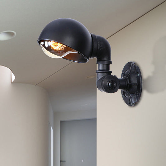 Frendorf | Vintage Stijlvolle Kom Schaduw Wandverlichting 1 Licht Metallic Wandlamp met Pijp in Zwart