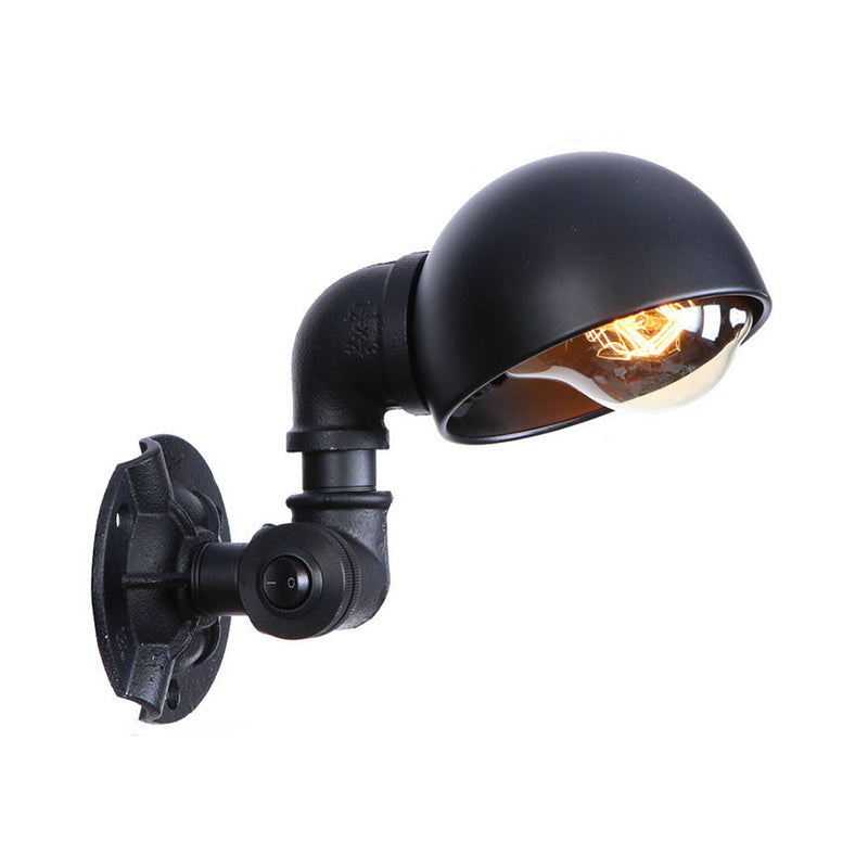 Frendorf | Vintage Stijlvolle Kom Schaduw Wandverlichting 1 Licht Metallic Wandlamp met Pijp in Zwart
