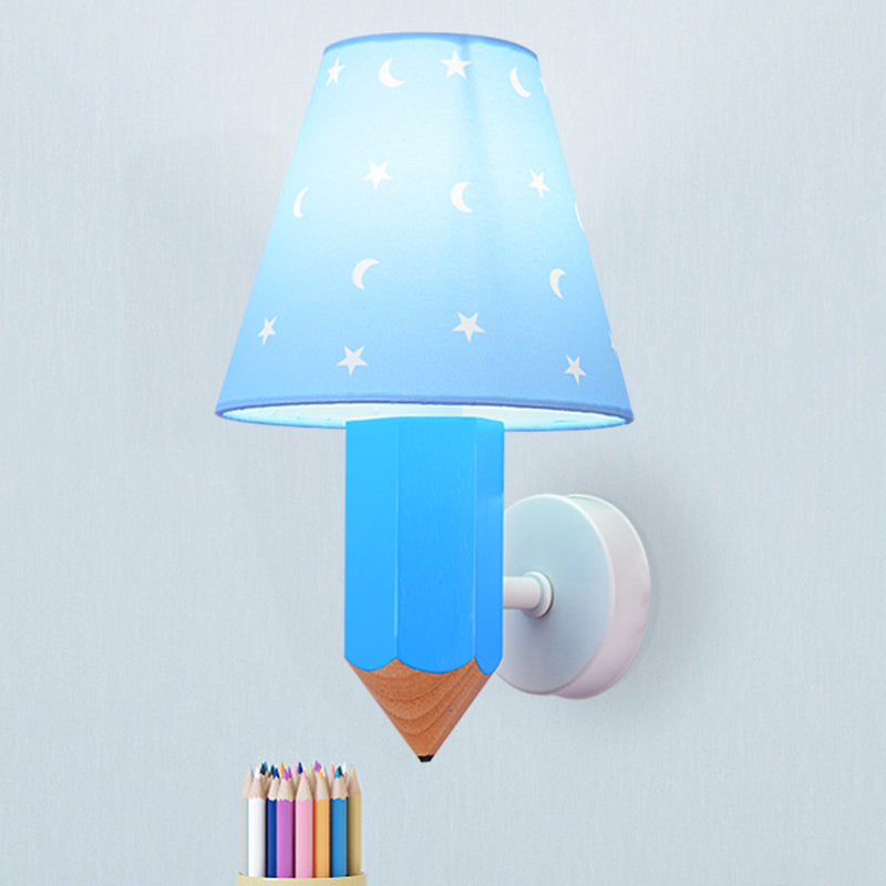Frendorf | Kinderen Potlood Houten Muurverlichting Eenvoudige Lamp Idees met Conische Lampenkap in Blauw