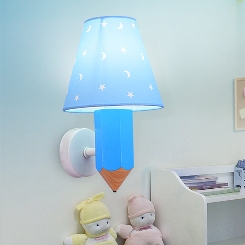 Frendorf | Kinderen Potlood Houten Muurverlichting Eenvoudige Lamp Idees met Conische Lampenkap in Blauw
