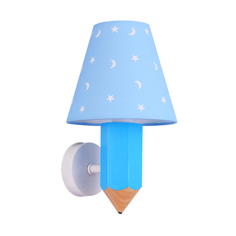 Frendorf | Kinderen Potlood Houten Muurverlichting Eenvoudige Lamp Idees met Conische Lampenkap in Blauw